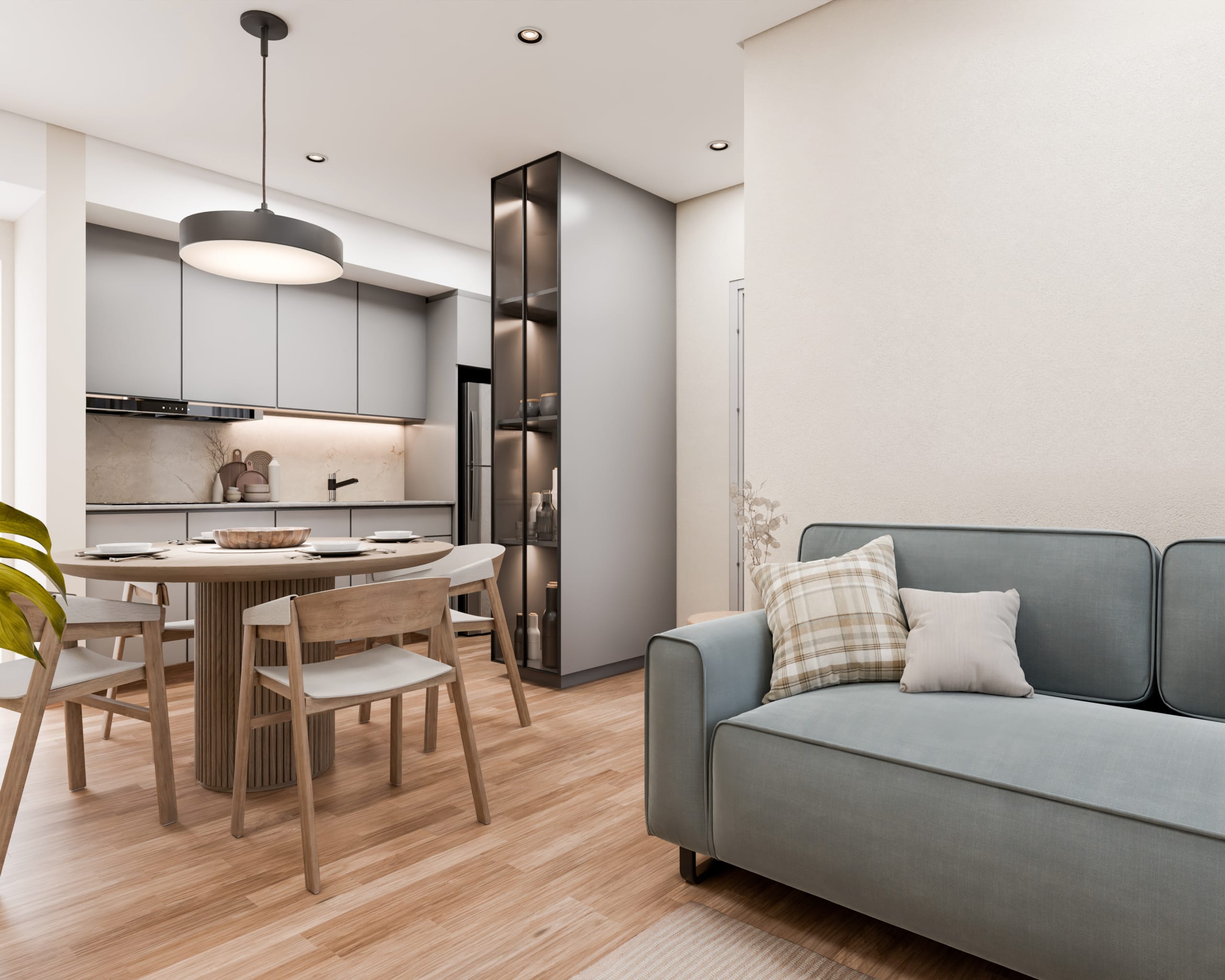 Cuisine moderne ouverte dans un appartement du projet Narciso La Cuadrita à Asunción au Paraguay.