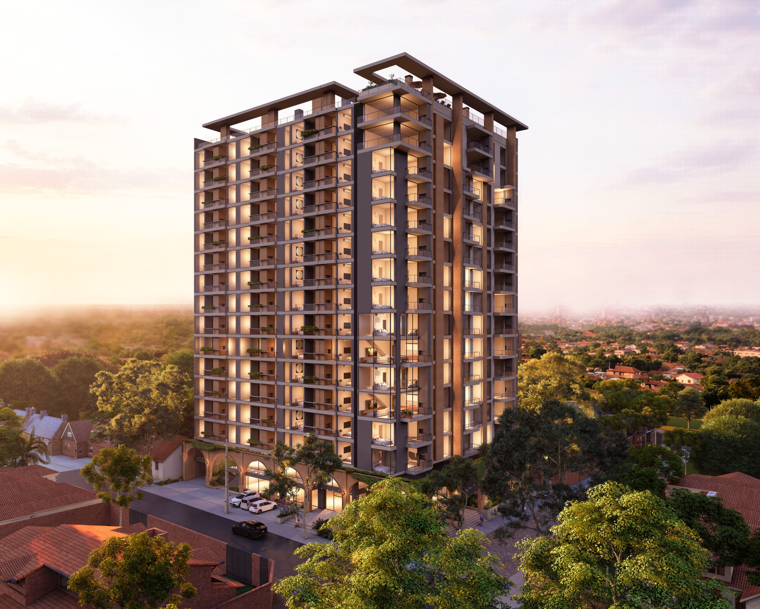 Façade moderne de la résidence Narciso La Cuadrita avec balcons à Asunción au Paraguay.