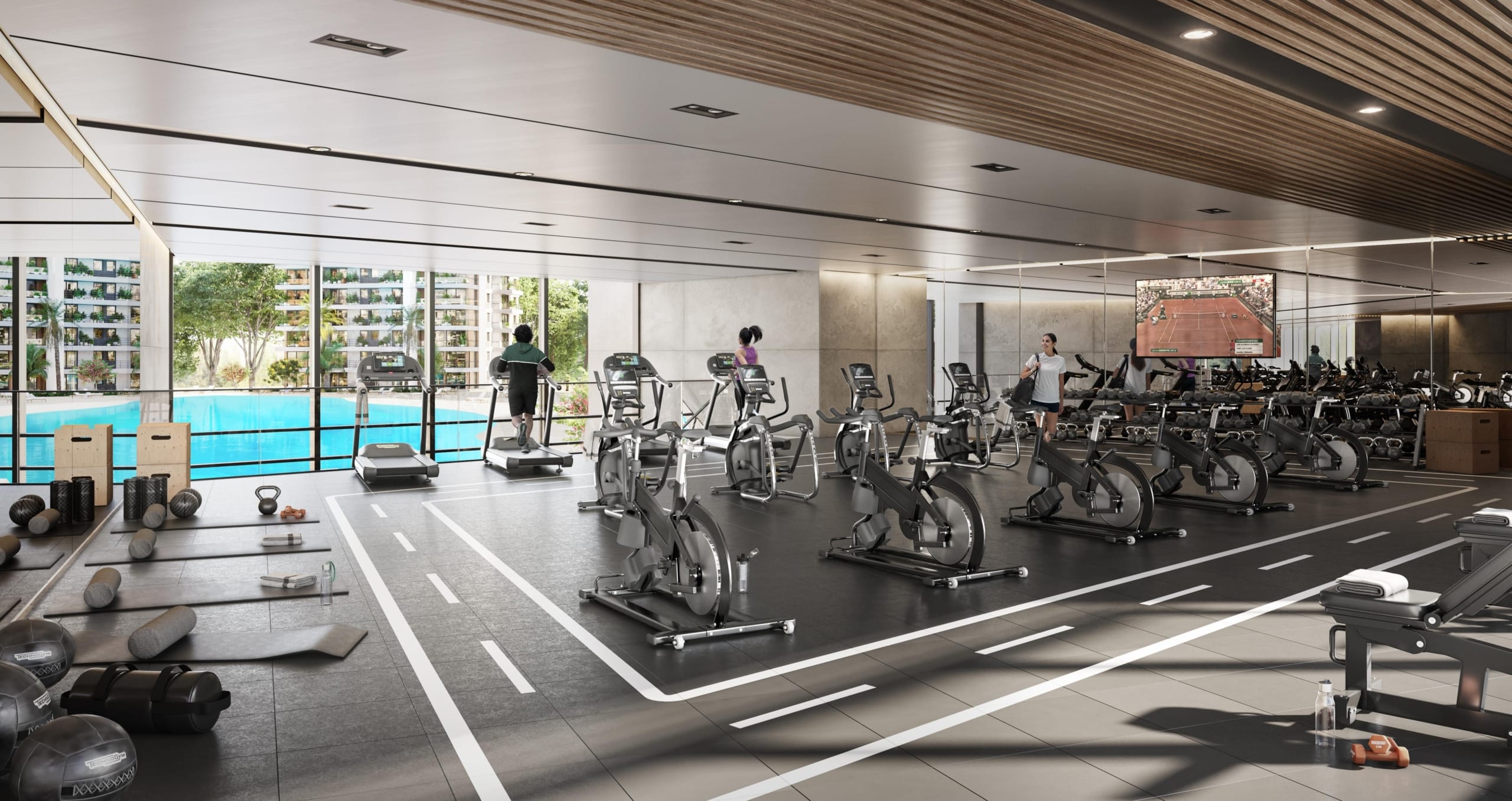 Salle de sport moderne et équipée du projet immobilier Marena à Luque, près d’Asunción, au Paraguay.