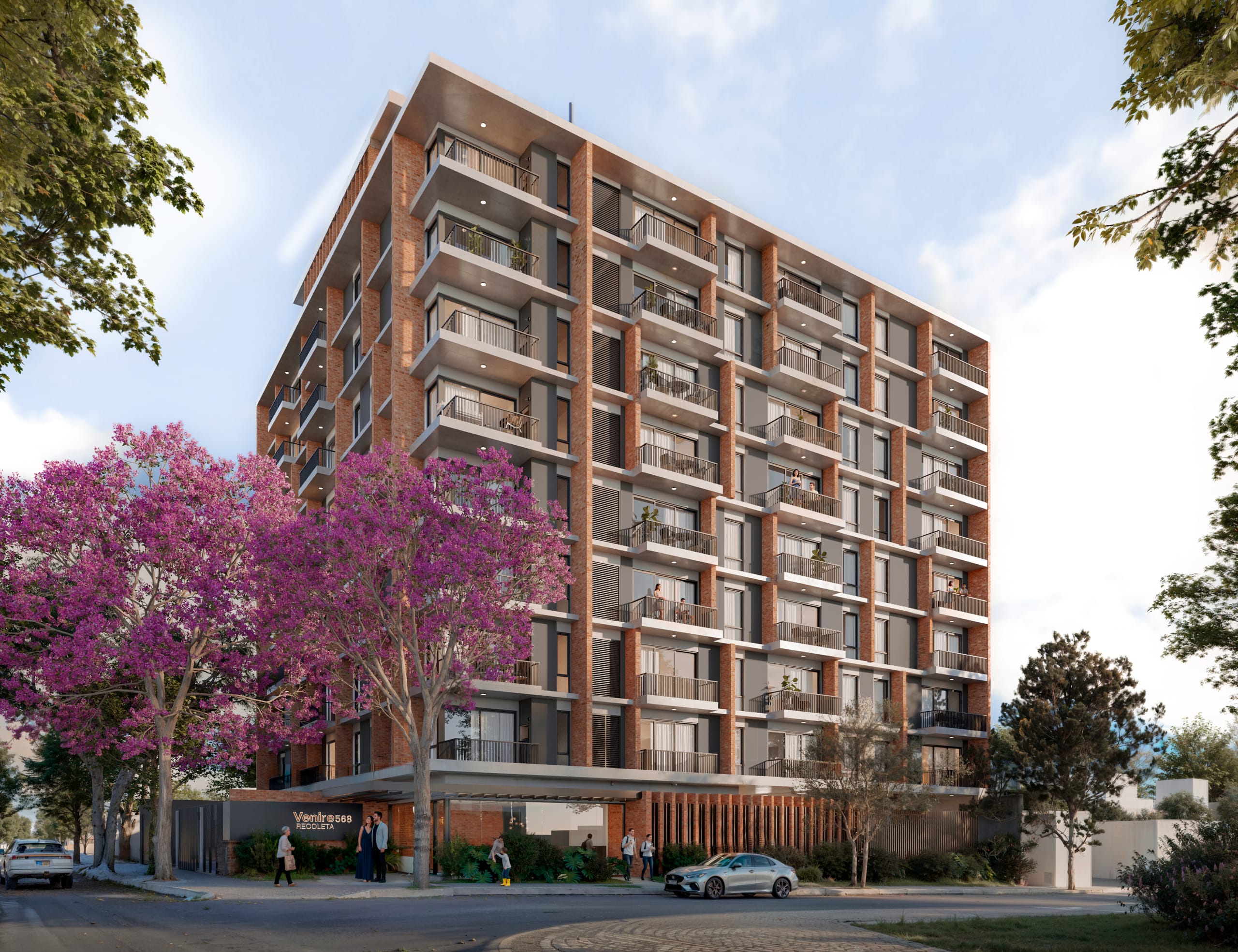 Perspective de la façade contemporaine de la résidence Venire 568 à Villa Morra, Asunción.