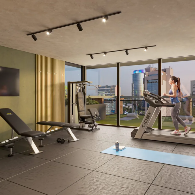 Salle de sport de la résidence Venire Villa Morra, à Asunción, Paraguay.