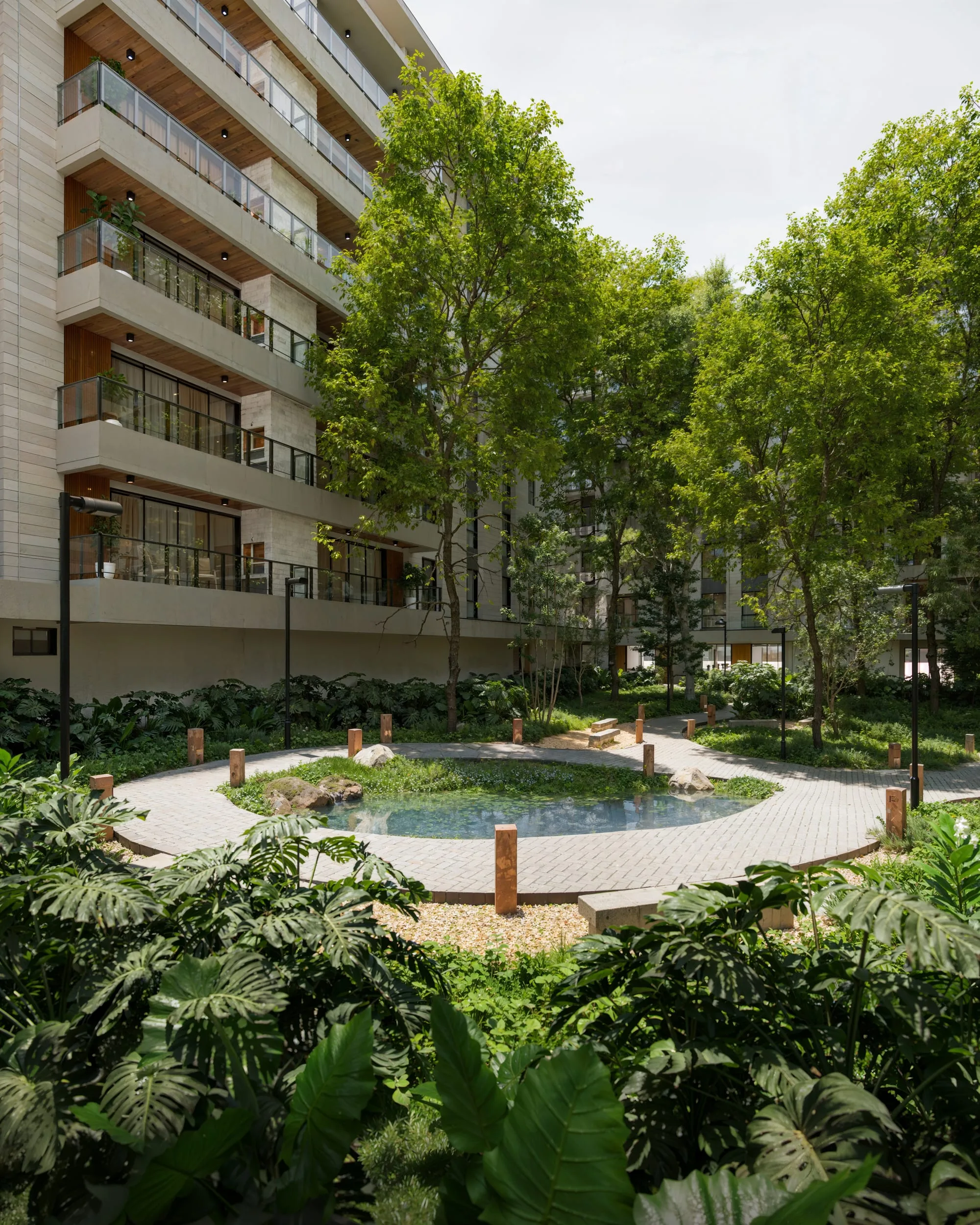 Patio intérieur de la résidence Ventura Ykua Sati, à Asunción, Paraguay.
