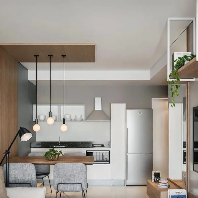 Rendu d’Invicta Mariscal à Asunción, Paraguay : séjour et cuisine d’un appartement 1 chambre.