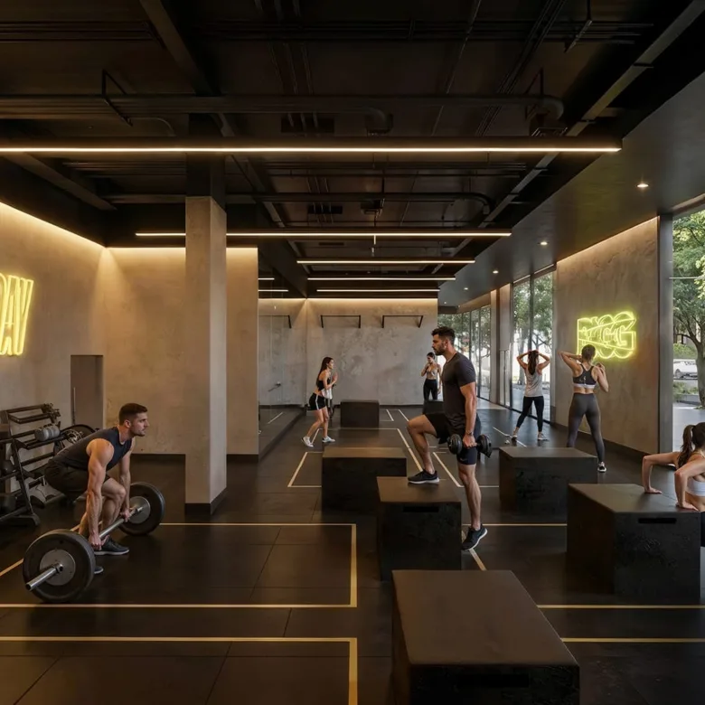 Rendu d’Invicta Villa Morra à Asunción, Paraguay : fitness hub.