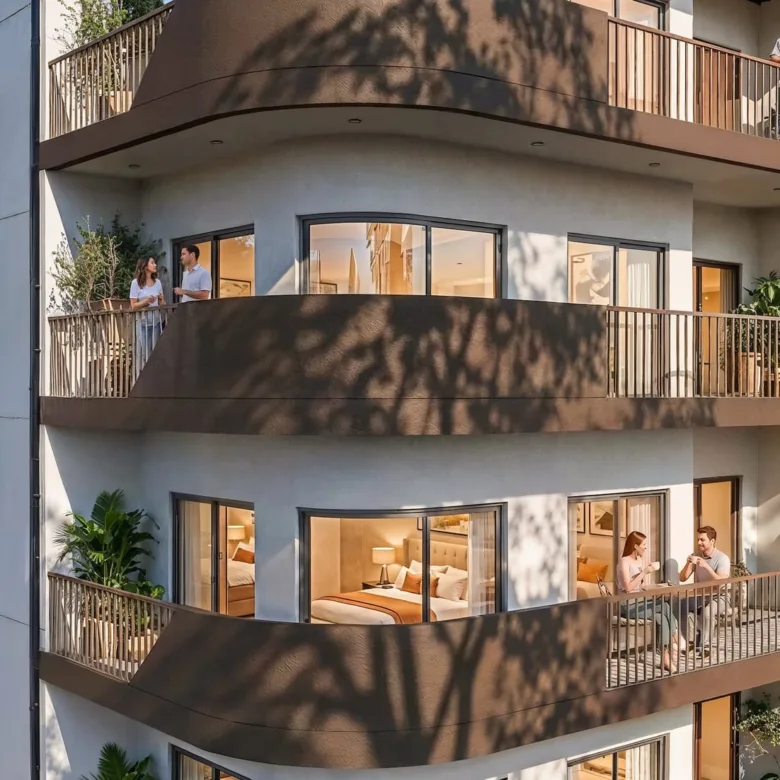 Rendu d’Invicta Villa Morra à Asunción, Paraguay : balcons végétalisés de la façade.