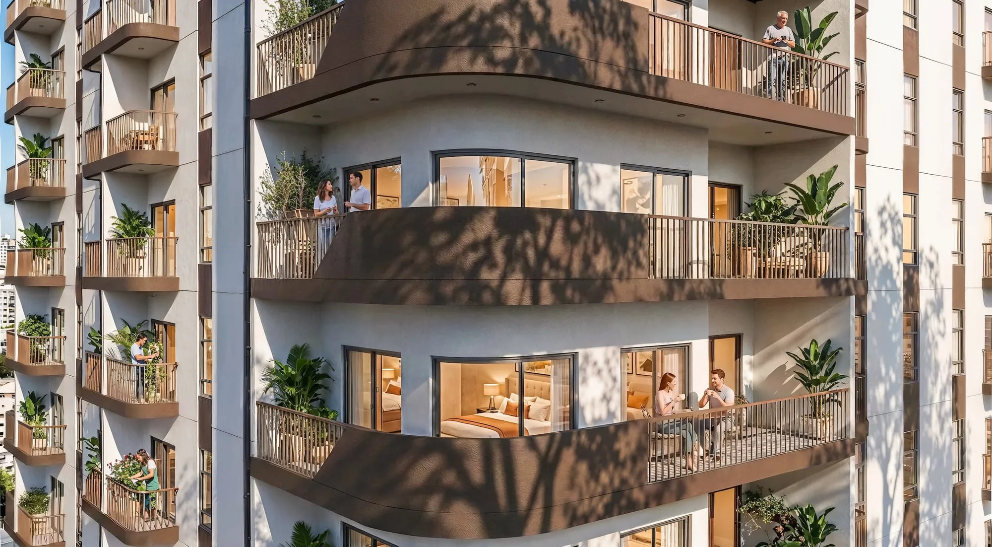 Rendu d’Invicta Villa Morra à Asunción, Paraguay : balcons végétalisés de la façade.