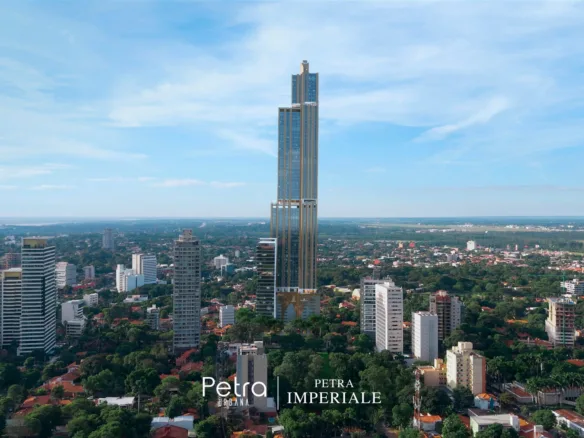 Rendu de Petra Imperiale à Asunción, Paraguay : la tour dans la ville.