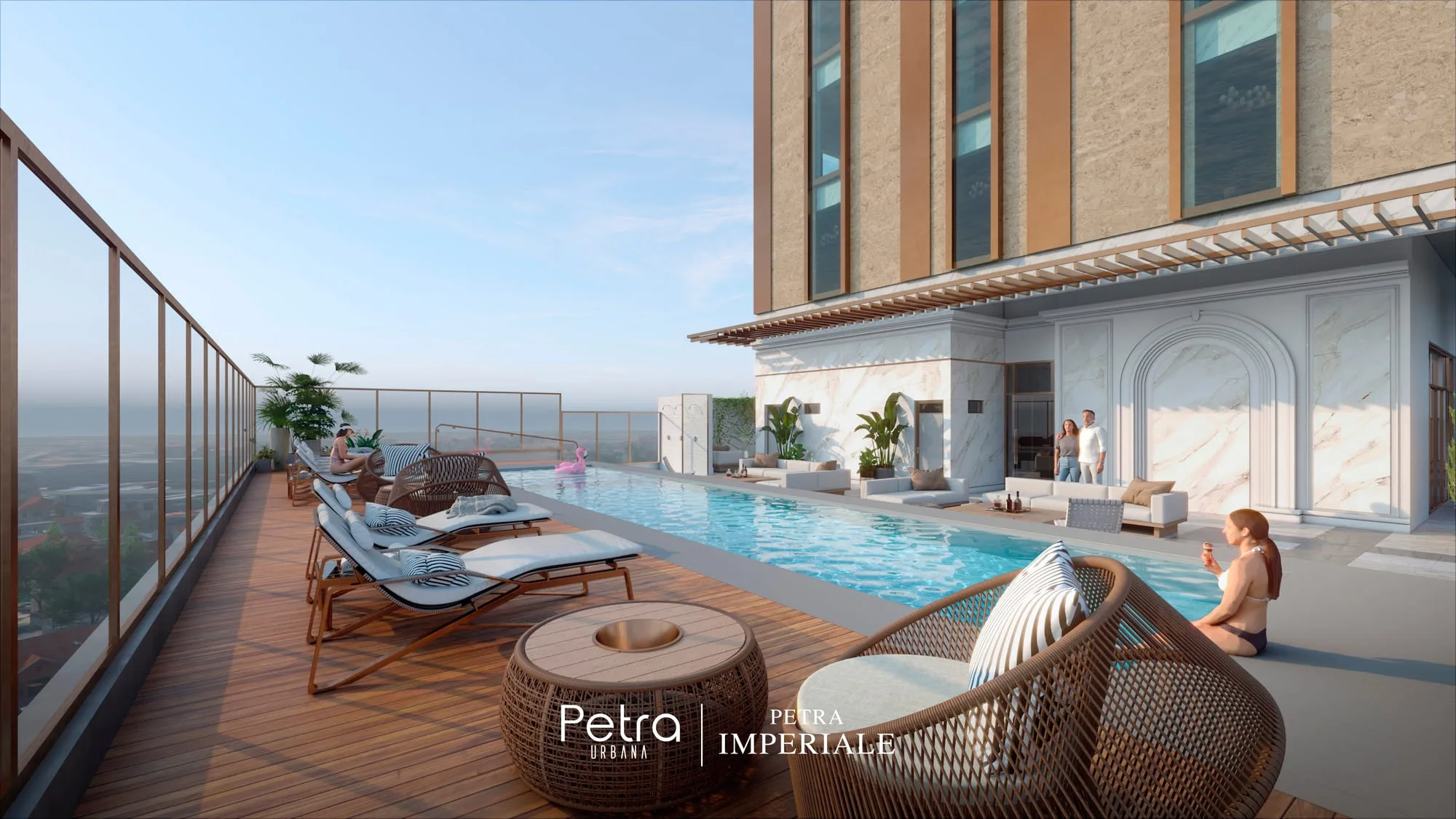 Rendu de Petra Imperiale à Asunción, Paraguay : deck et piscine.