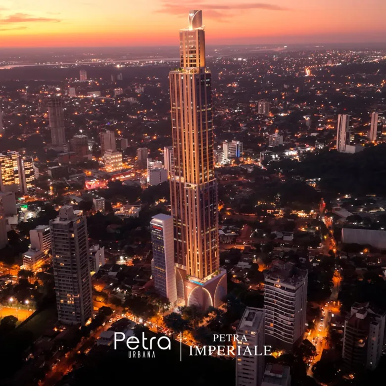 Rendu de Petra Imperiale à Asunción, Paraguay : la tour de nuit.