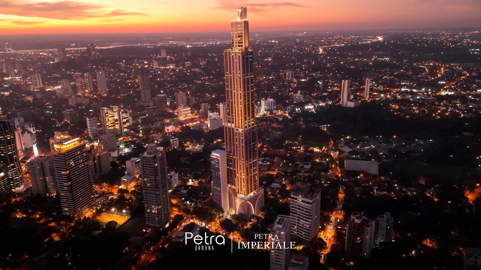 Rendu de Petra Imperiale à Asunción, Paraguay : la tour de nuit.