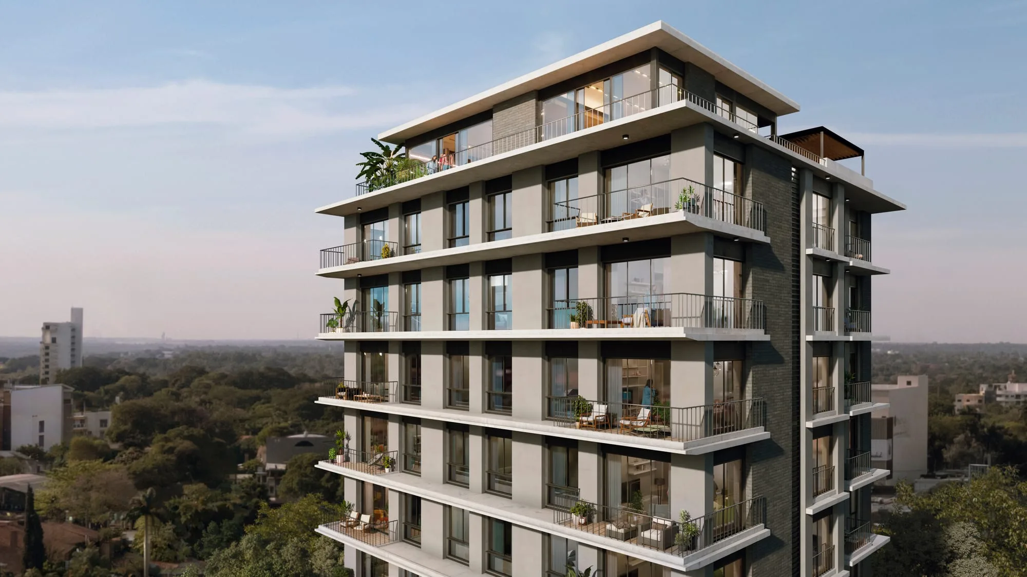 Vue aérienne de la résidence Urban Mburucuyá, à Asunción, Paraguay.