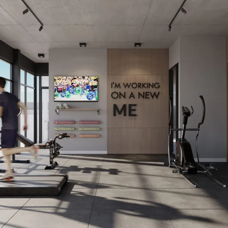 Salle de sport de la résidence Urban Mburucuyá, à Asunción, Paraguay.