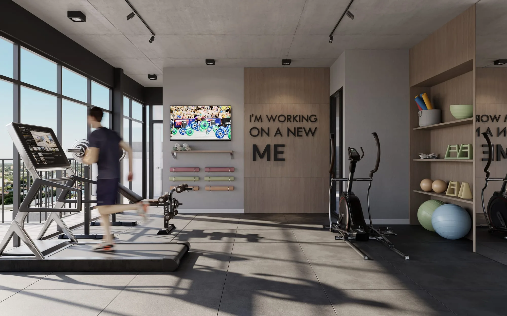 Salle de sport de la résidence Urban Mburucuyá, à Asunción, Paraguay.