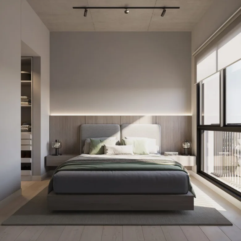Chambre principale d’un appartement d’Urban Mburucuyá, à Asunción, Paraguay.