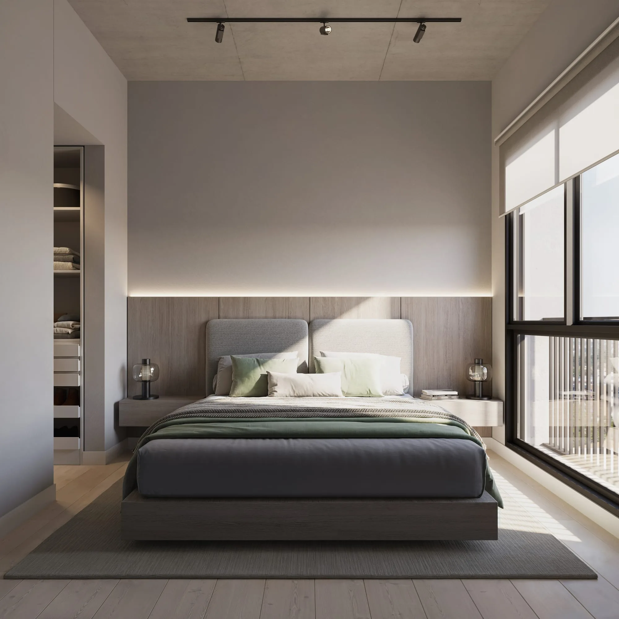 Chambre principale d’un appartement d’Urban Mburucuyá, à Asunción, Paraguay.