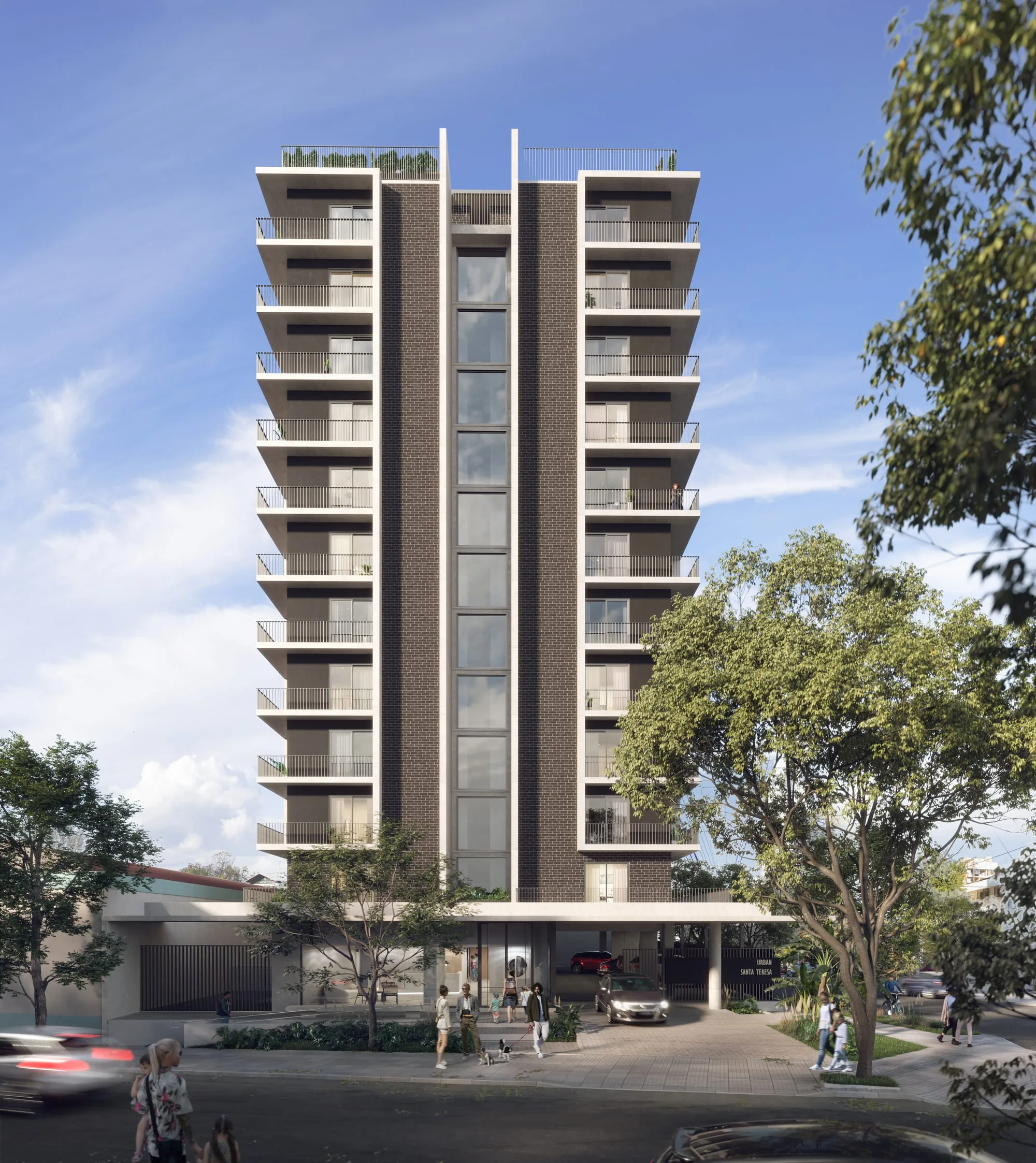 The facade of the Urban Santa Teresa apartment complex as seen from the street in Asunción, Paraguay.