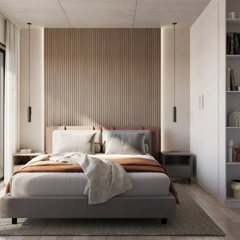 Chambre principale d’un appartement d’Urban Santa Teresa, à Asunción, Paraguay.