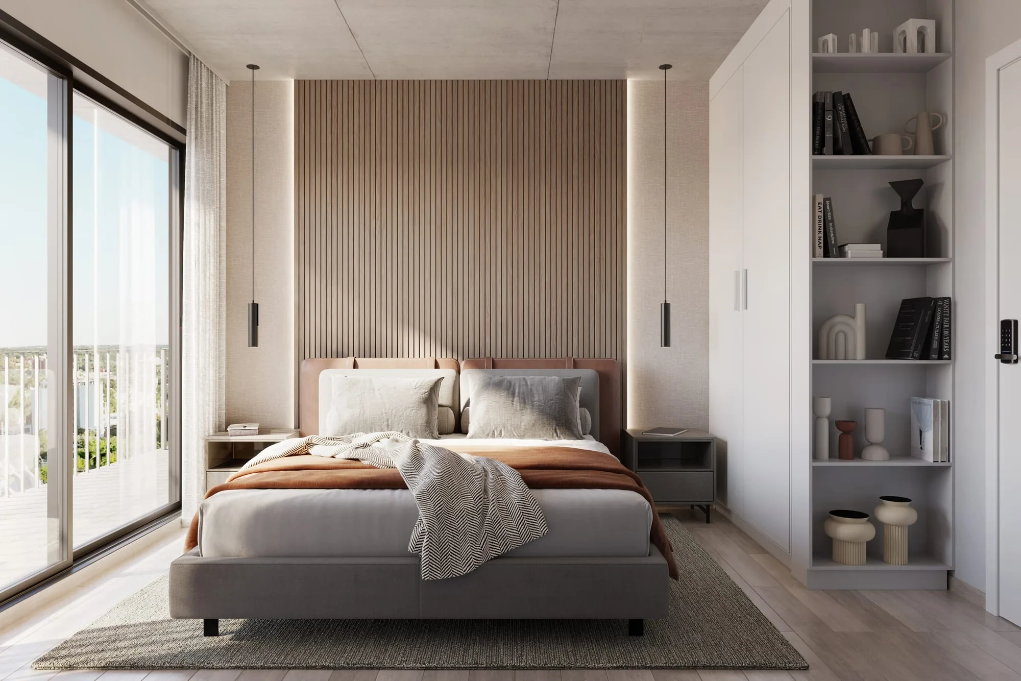 Chambre principale d’un appartement d’Urban Santa Teresa, à Asunción, Paraguay.