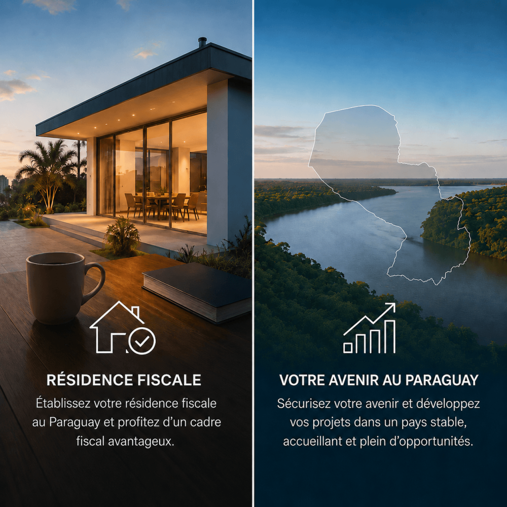 Visuel présentant la résidence fiscale et les opportunités d’investissement immobilier au Paraguay.