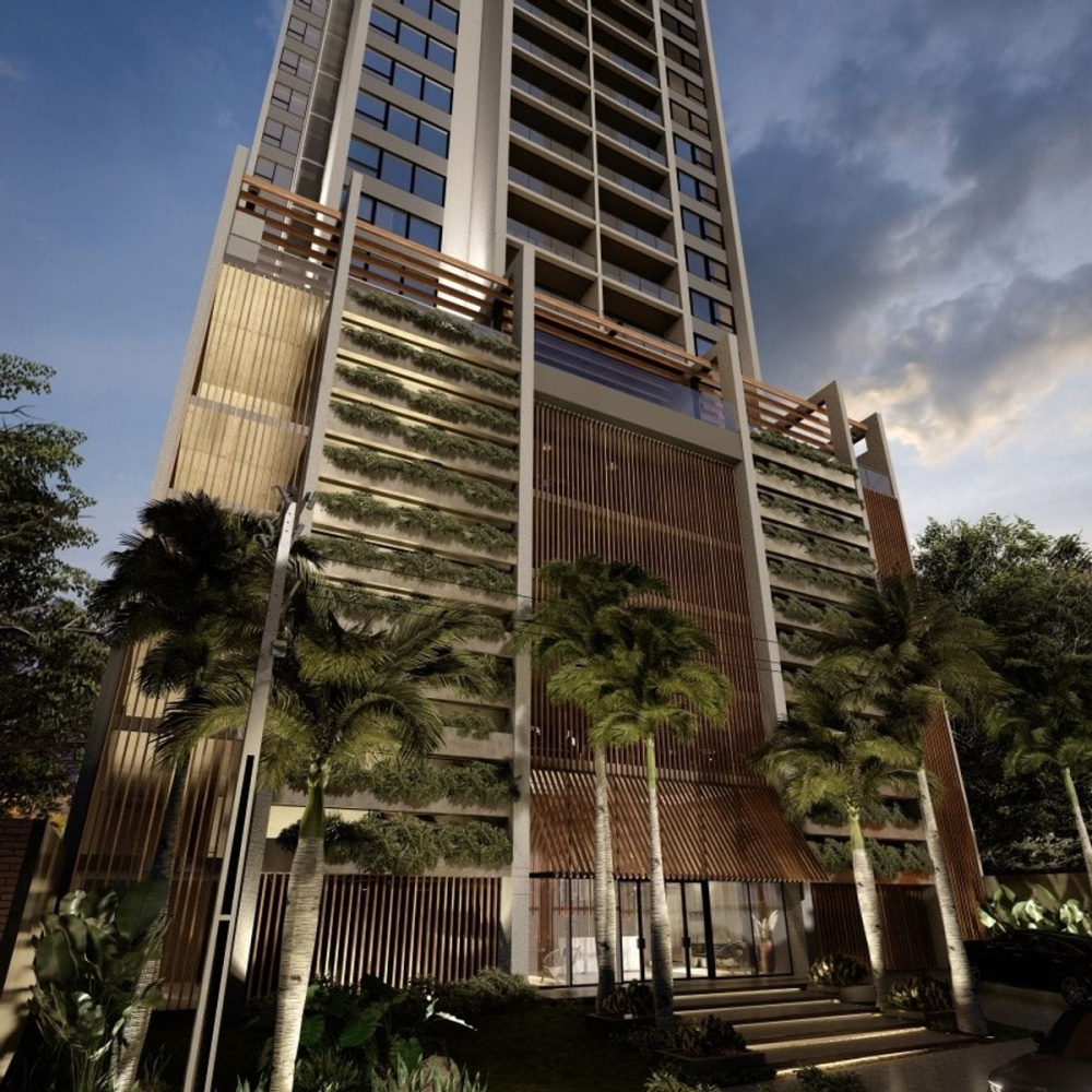 Résidence moderne avec façade végétalisée et architecture contemporaine à Asunción, au Paraguay.