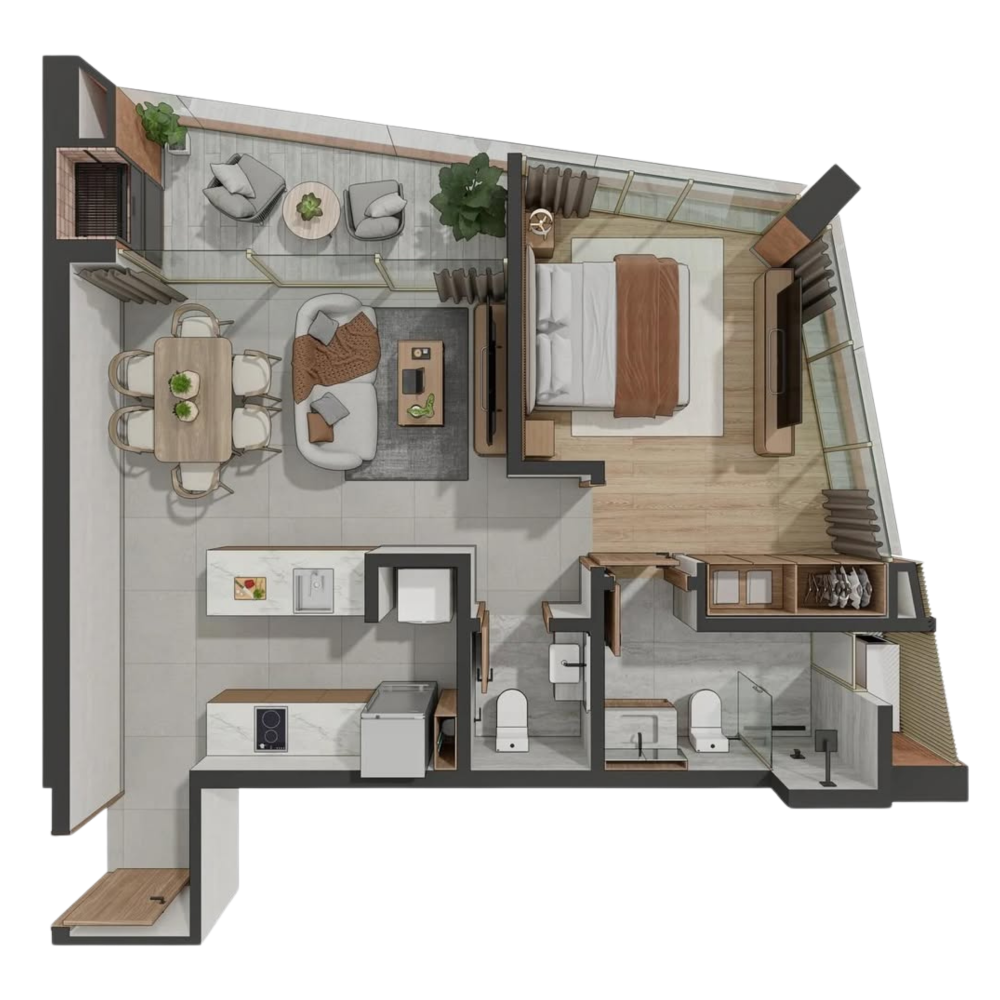 Plan d’un appartement 2 chambres à Asunción au Paraguay