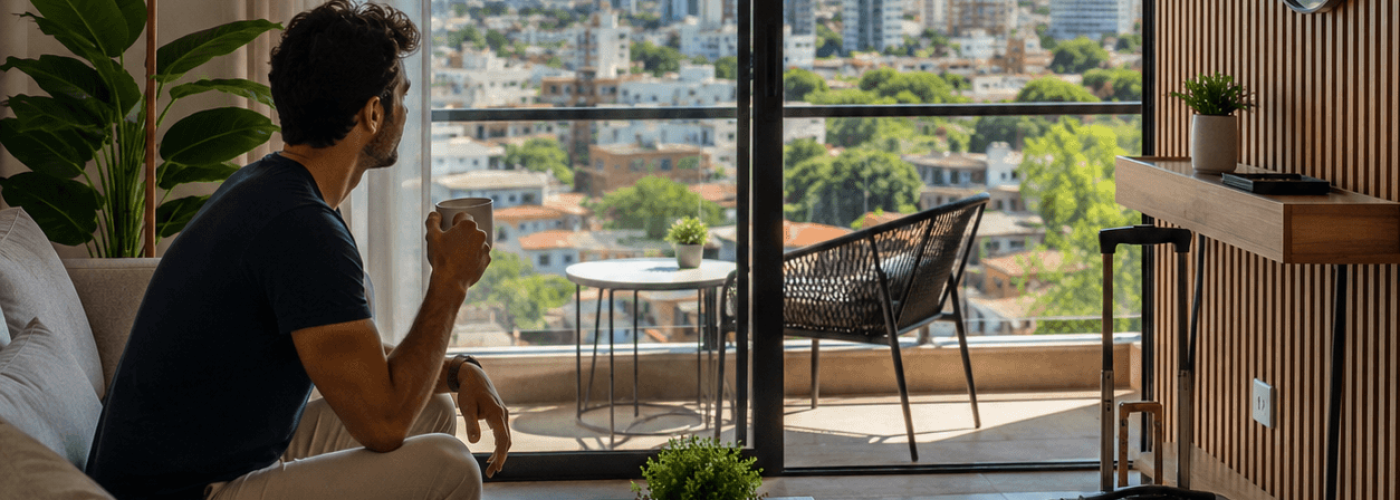 Voyageur dans un appartement meublé avec vue sur Asunción, au Paraguay