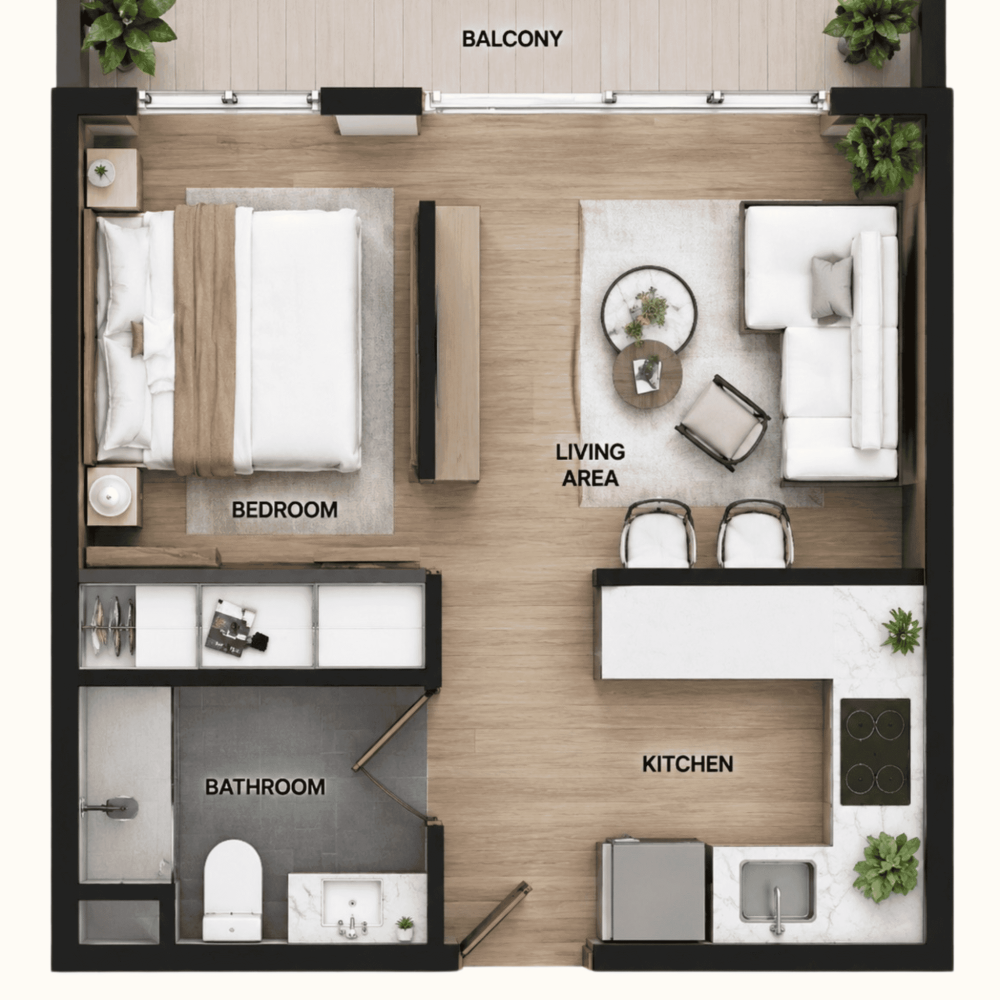 Plan d’un studio du projet immobilier Marena à Luque, Paraguay